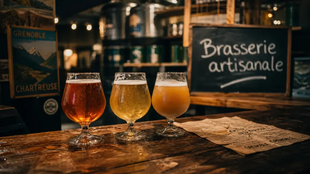 Brasserie artisanale Grenoble : verres de bière artisanale au comptoir