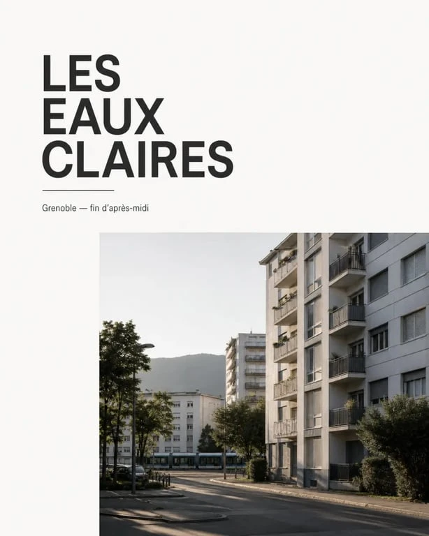 Le quartier des eaux claires à Grenoble avec immeubles résidentiels et tram en arrière-plan