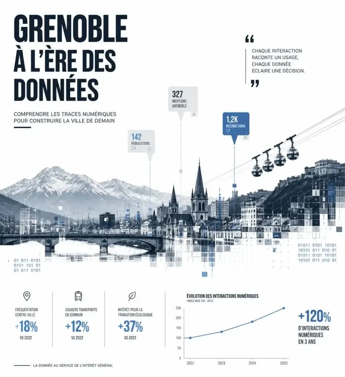 Illustration conceptuelle du mouvement Saccage Grenoble et de l'influence des réseaux sociaux sur le débat public local