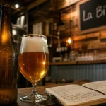 Bière chambarand La Bi’nche en brasserie : bouteille et verre