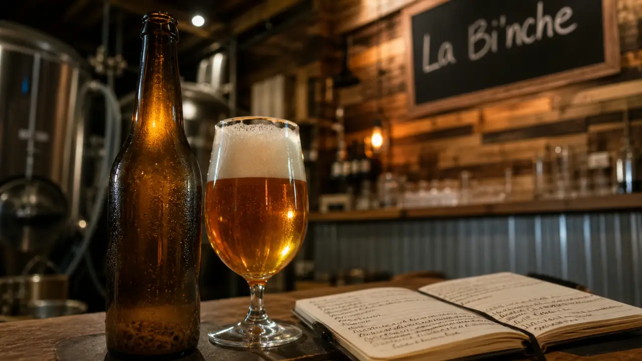 Bière chambarand La Bi’nche en brasserie : bouteille et verre