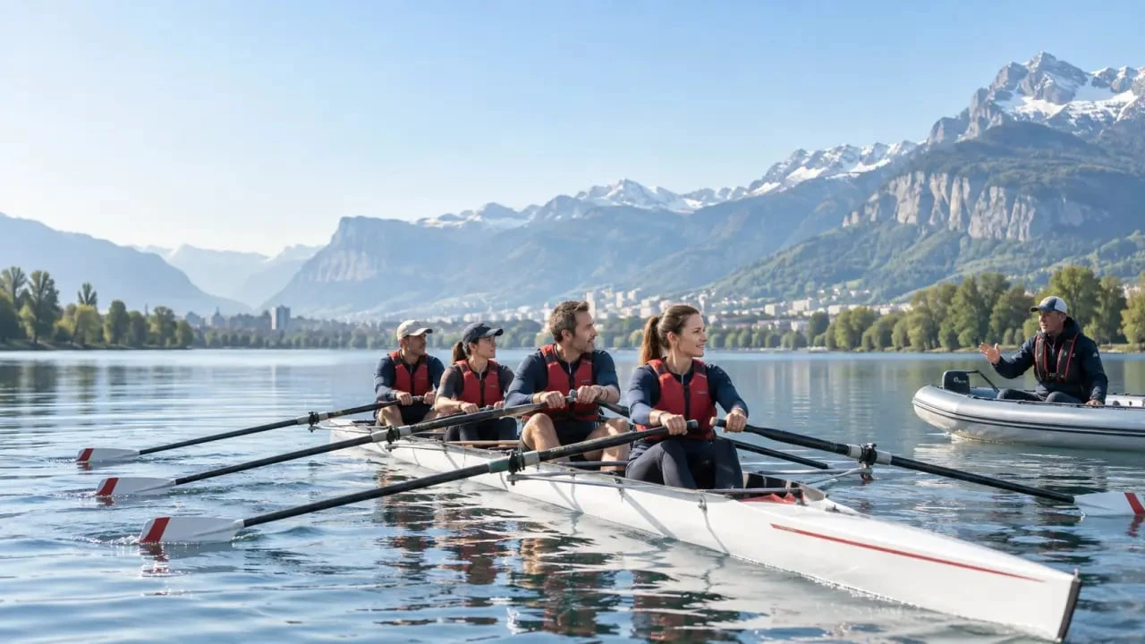 Pratique de l’aviron Grenoble lors d’une séance encadrée en plein air