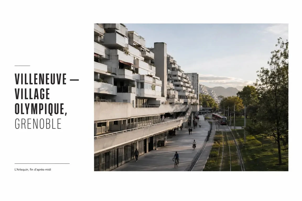 Quartier Villeneuve - Village Olympique à Grenoble avec l’Arlequin et ses immeubles en gradins