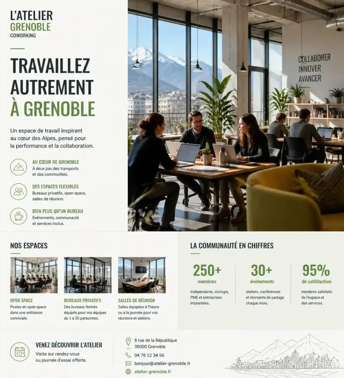 Espace de coworking moderne et lumineux à Grenoble pour les freelances et nomades digitaux