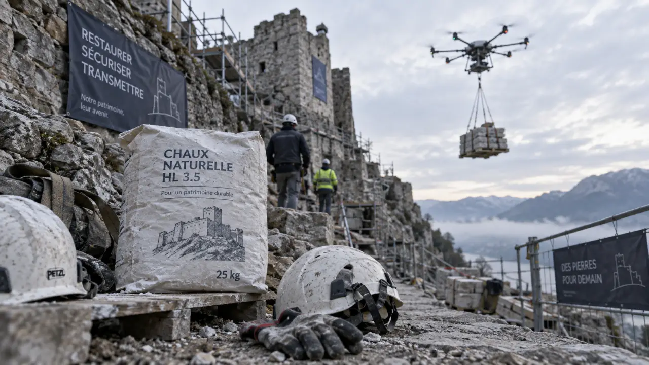 À la Bastille, un drone transporte du mortier pour le chantier
